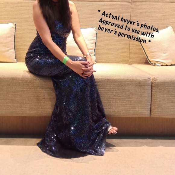 Navy Sequin Strapless Gown Long Dress Bodycon - Picture 8 of 8